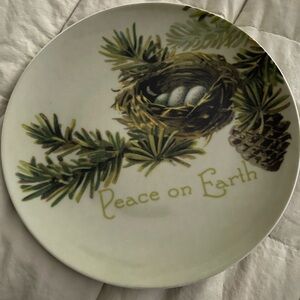 Pottery Barn Holiday Salad Dessert Peace On Earth Nest Pine Plate 8 inch